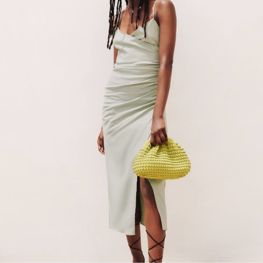Zara Light Sage Linen Blend  Midi Dress